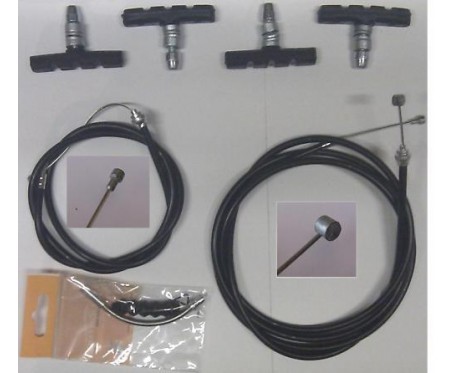 Brake cables, v brake blocks mountain or hybrid allen key type, 90 degree pipe guide